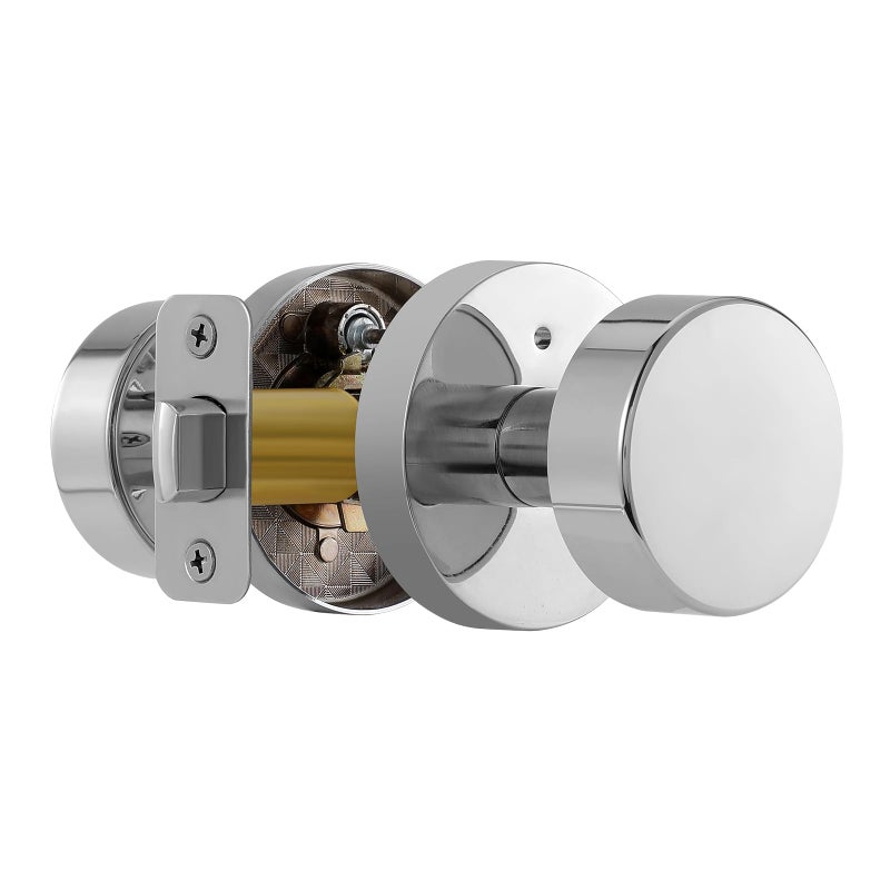 naubea Polished Chrome Door Knobs Interior, Polished Chrome Privacy Door Knob with Lock, Heavy Duty Round Modern Door Handle for Bedroom Bathroom - Image 1